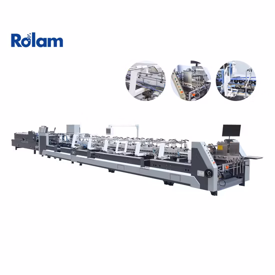 Rolam Fully Automatic Simple Straight Line Paper Carton 4 6 Corner Box Folding Gluing Machine 400m/Min Pre-Folding Hot Sell Folder Gluer