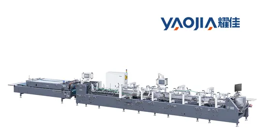 Yaojia Cardboard Carton Packaging 4 6 Corners Hookless Folder Gluer Box Folding Gluing Machine 